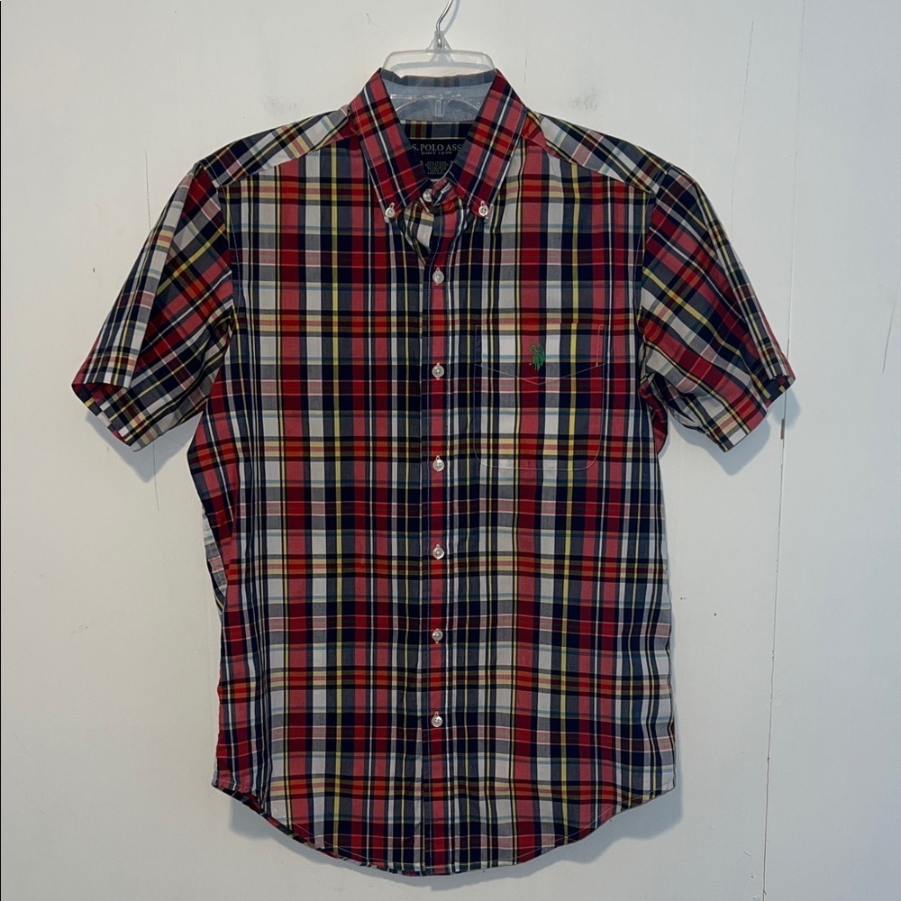 U.S. Polo Assn. Red and Blue Plaid Button Down Shirt Short Sleeve 072625
